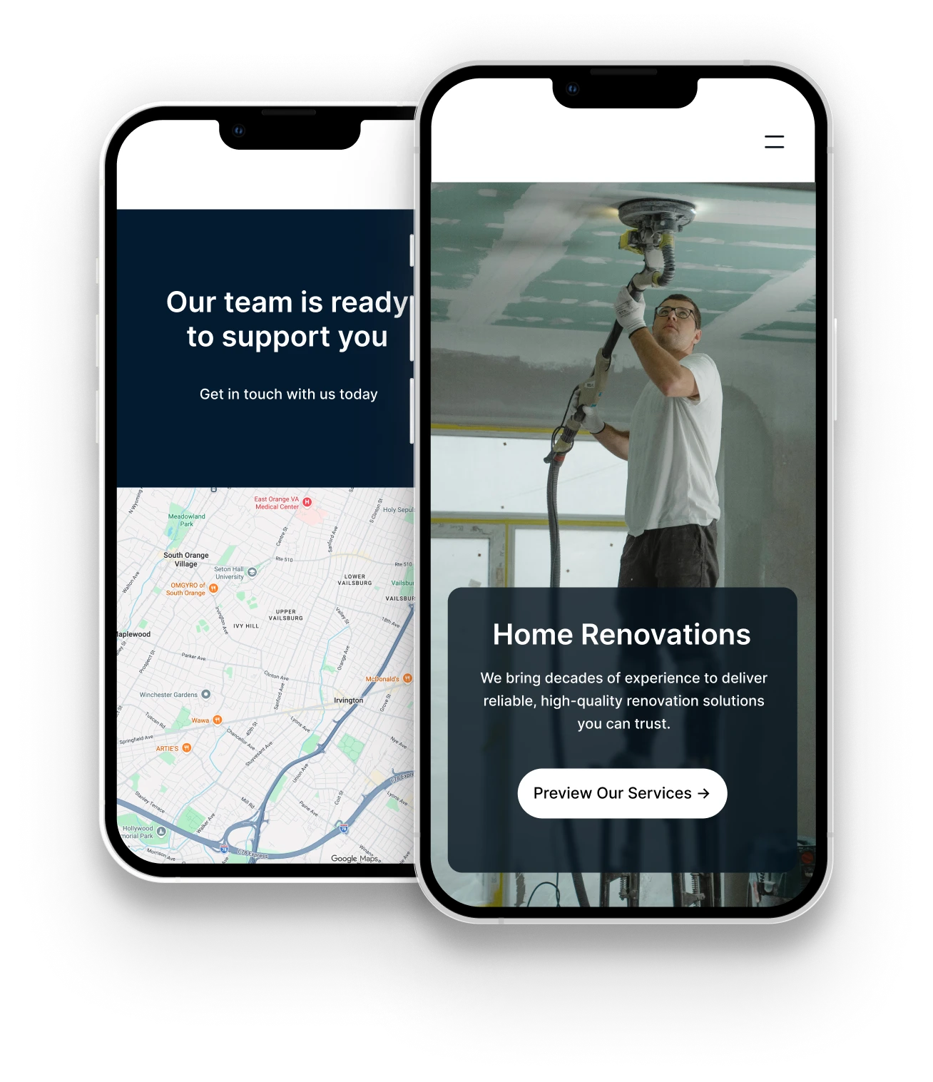 Phone mockups showing AI assistant in action